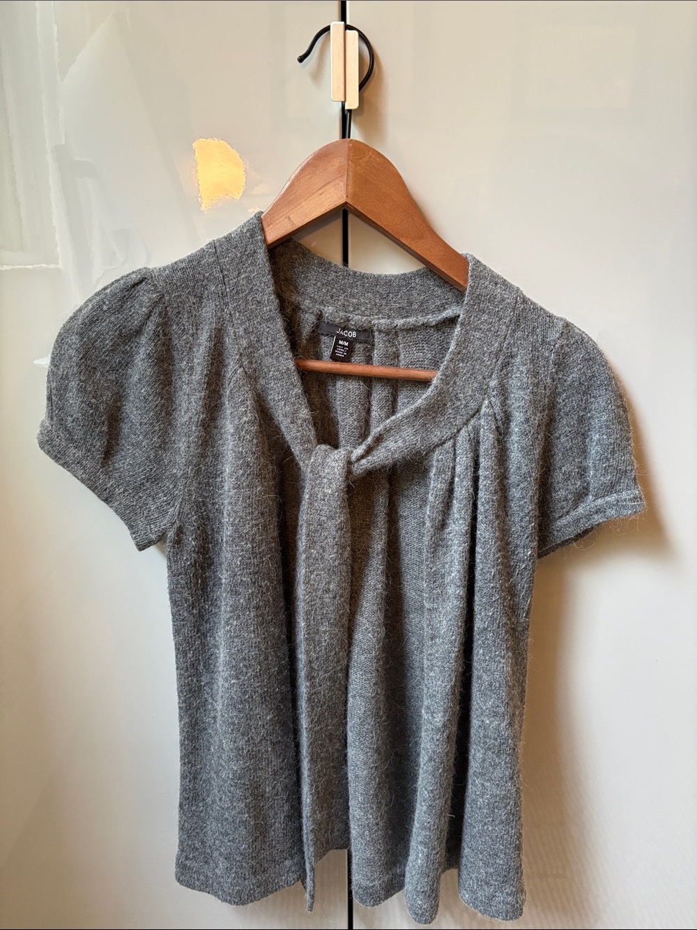 Jacob Heather Gray Short Sleeve Tie-Neck Knit Top